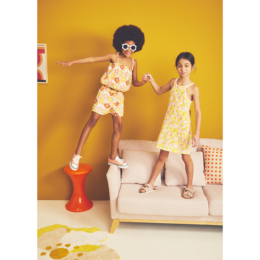 Ensemble 2 pièces imprimé fleurs retro pour fille 