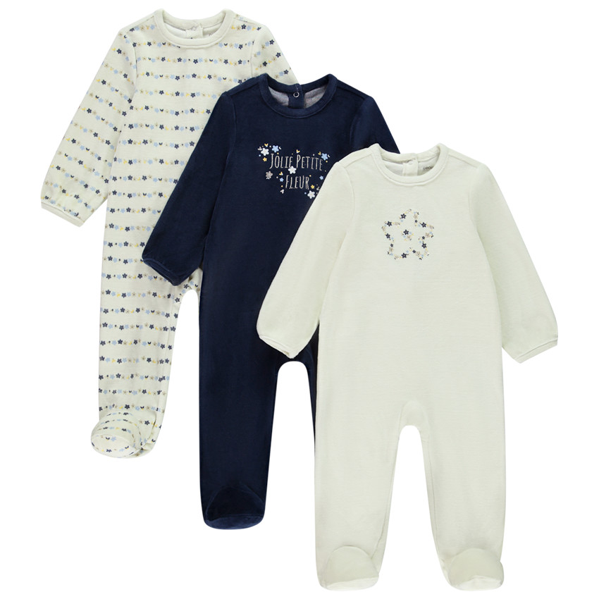 Lot de 3 dors-biens velours pour bébé fille avec ouvertures différentes selon l'âge 
