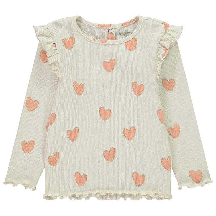 T-shirt manches longues volantée en maille côte fantaisie pour bébé fille 