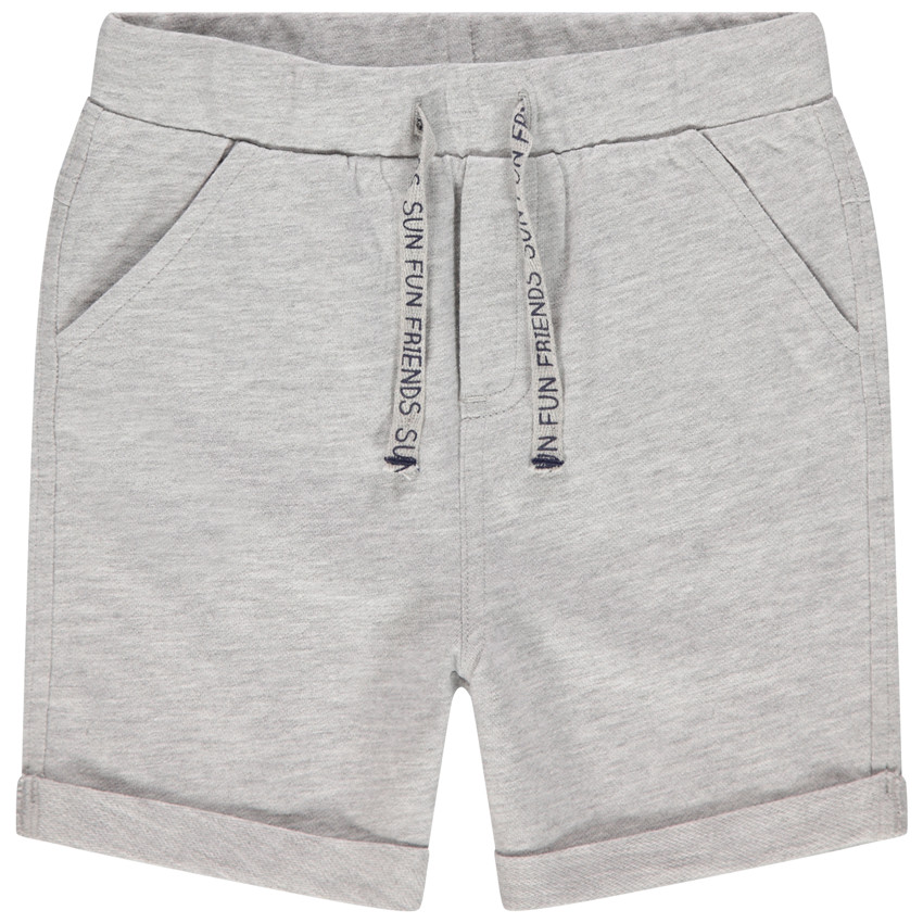Bermuda in effen fleece met bedrukte koorden voor baby jongen 