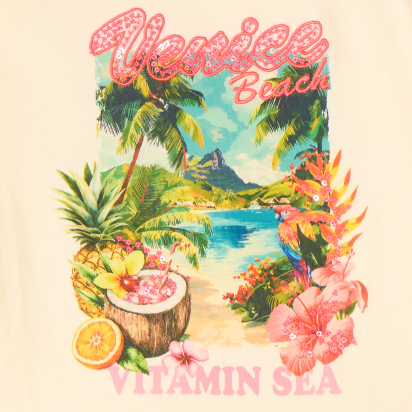 T-shirt met off-shoulder en print Venice Beach voor meisjes 