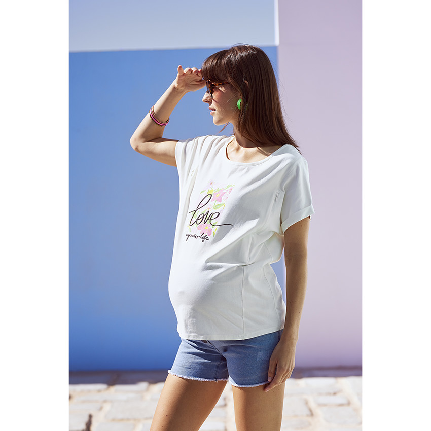 Zwangerschap T-shirt met korte mouwen in jersey met print 