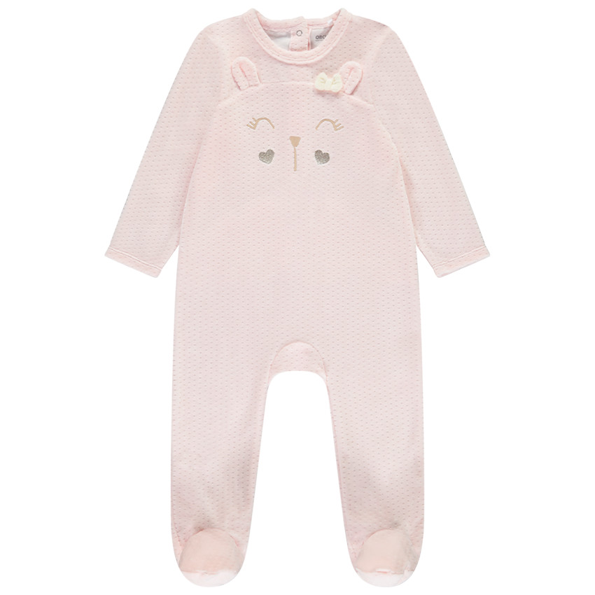 Dors-bien lapin en velours effet dévoré pour bébé fille 