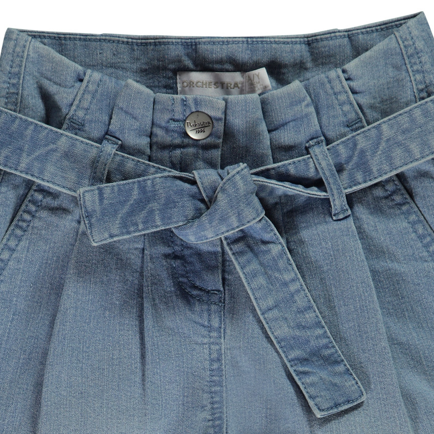 Jean coupe paperbag en denim avec ceinture à nouer pour fille 