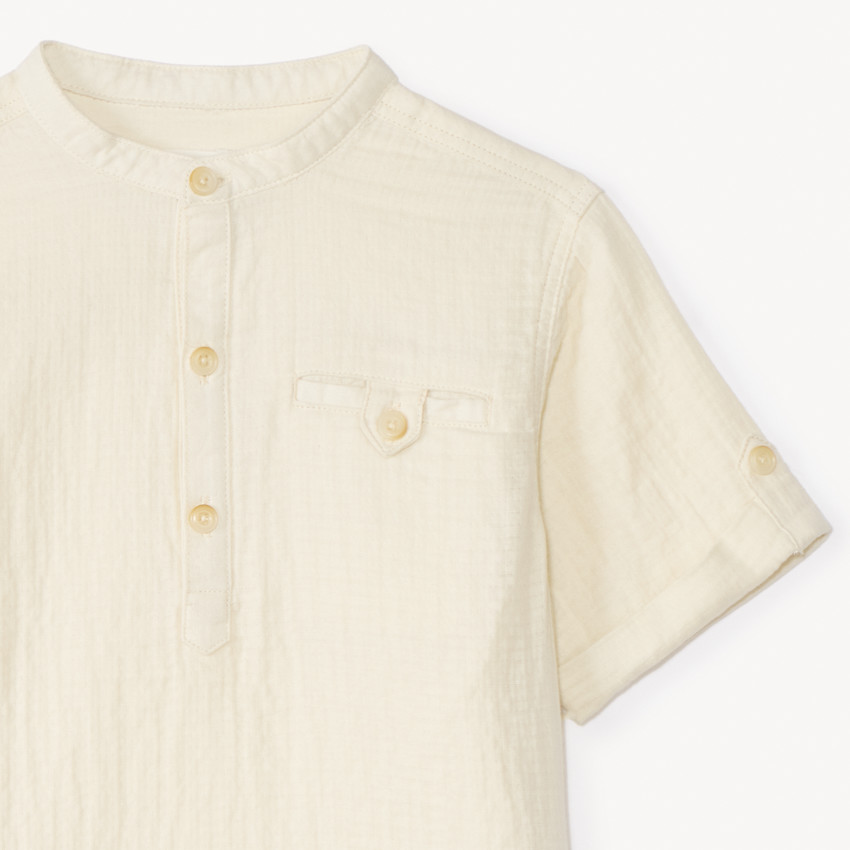 Korte mouw blouse met mao-kraag van gaas jongens 