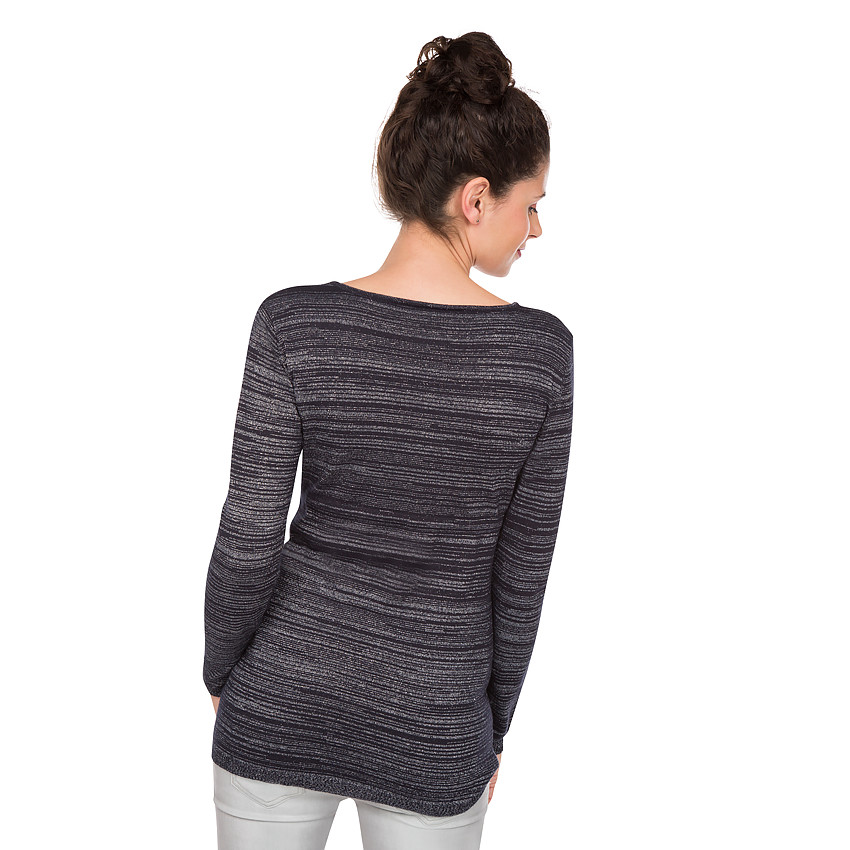 Gestreepte zwangerschapstrui met fantasiestrepen en lintje 