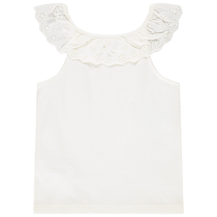 Débardeur à collerette volantée en broderie anglaise fille 