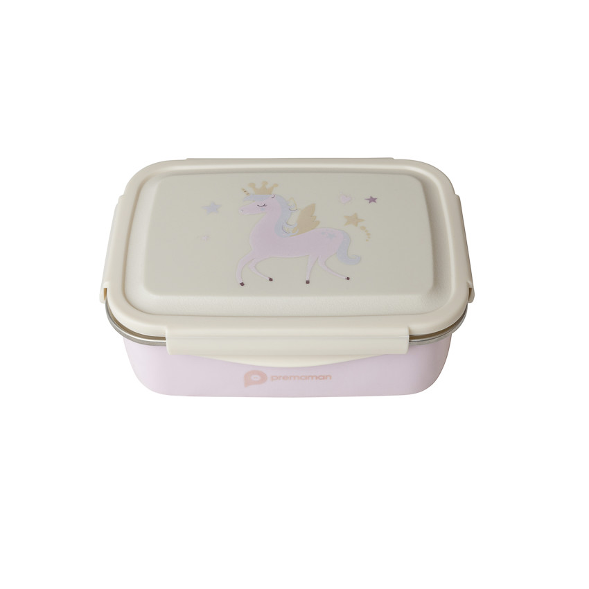 Lunchbox en métal 850ml Licorne rose/écru 