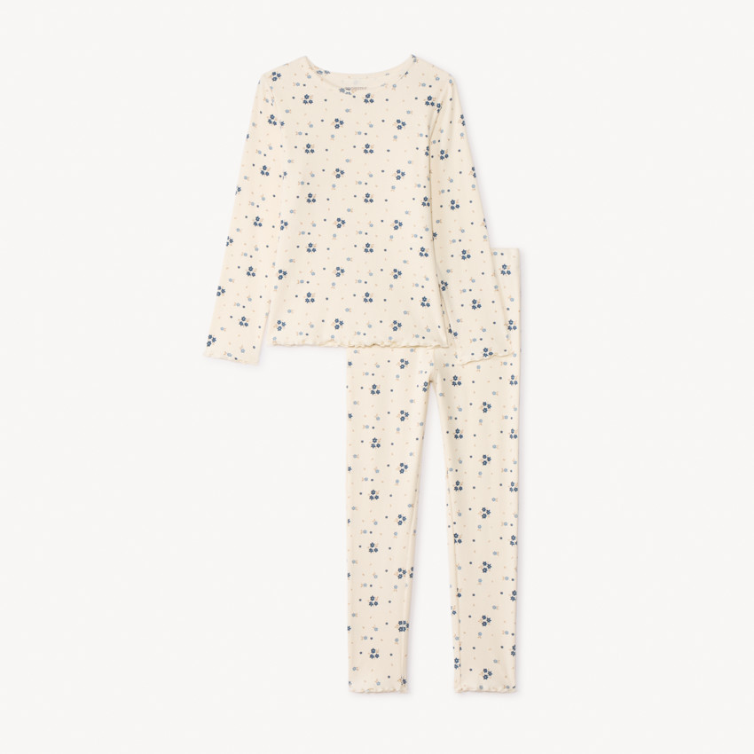 Set pyjama long côtelé imprimé fleurs pour fille 