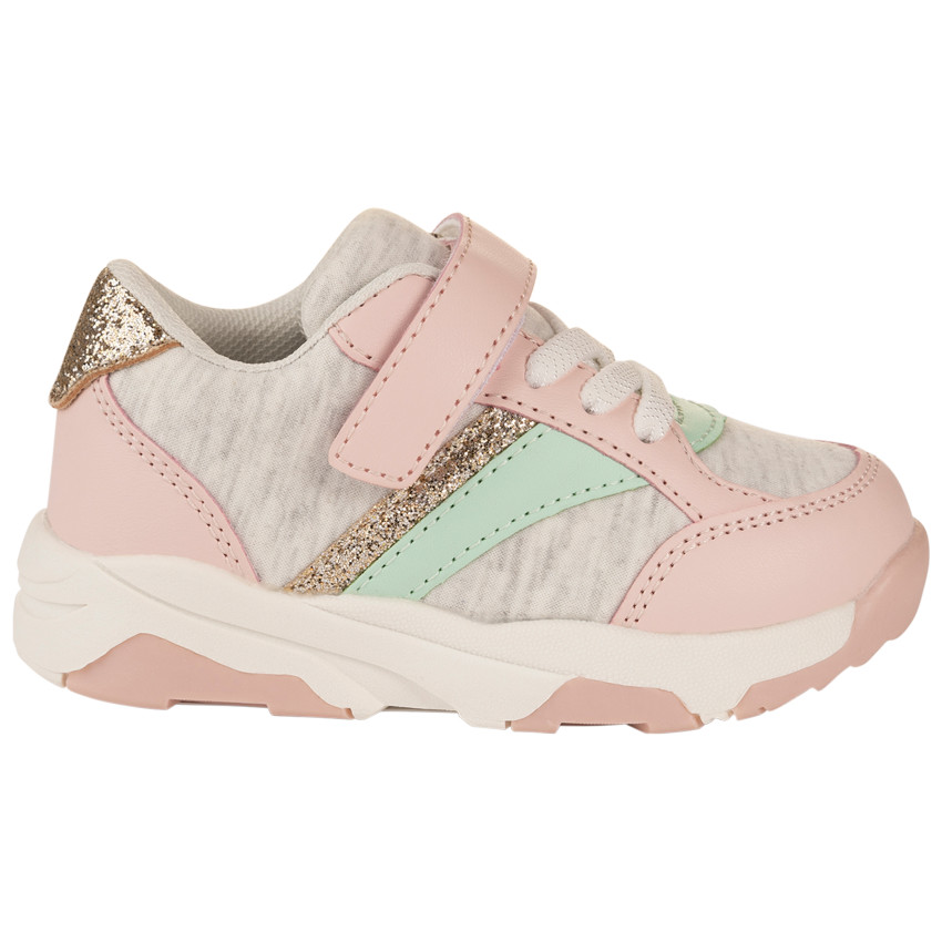 Sportieve sneakers in grijs met veters en klittenband voor meisjes 