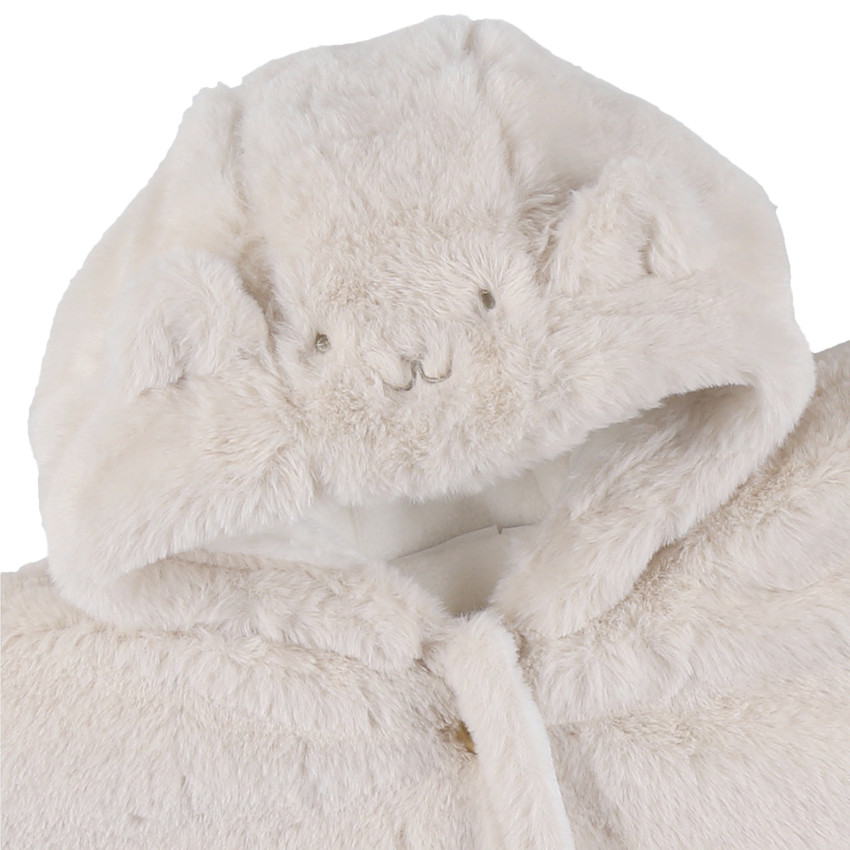 Poncho de voyage en fausse-fourrure beige  