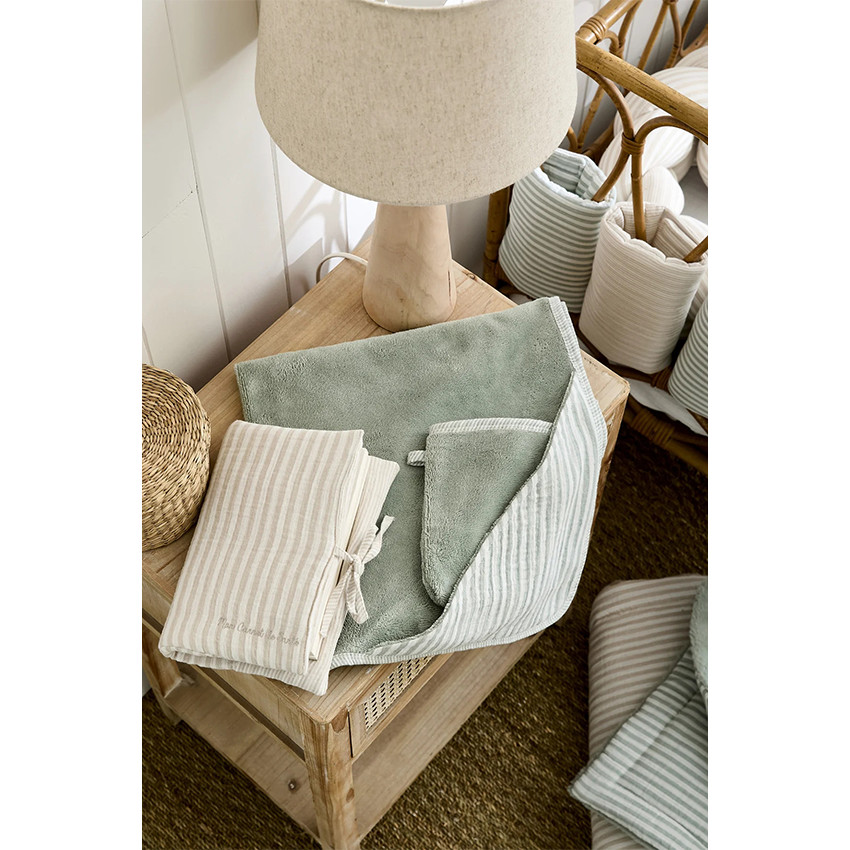 Cape de bain + gant de toilette Soft Stripes Vert/Gris 