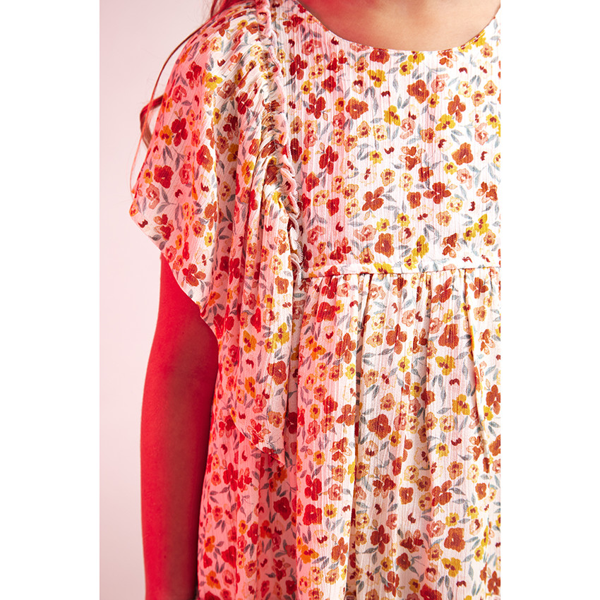 Jurk met korte volantmouwen en bloemenprint voor meisjes 