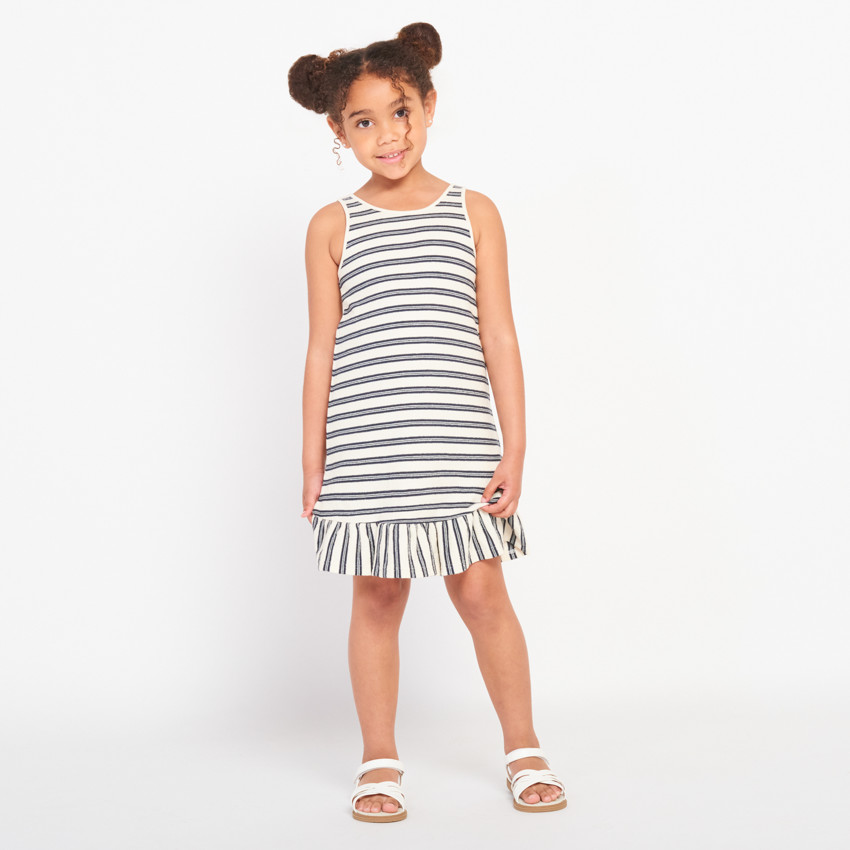 Mouwloze gestreepte jurk met ruches voor meisjes 