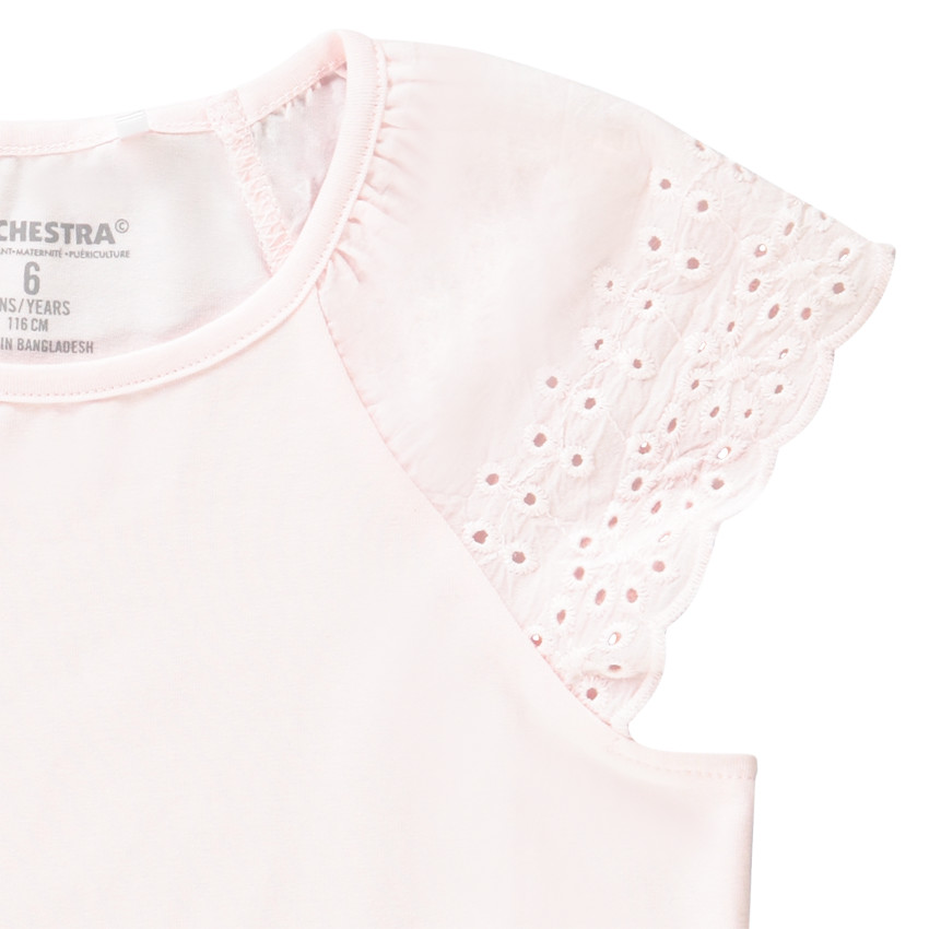 T-shirt met korte mouwen in Engels borduursel effen voor meisjes 