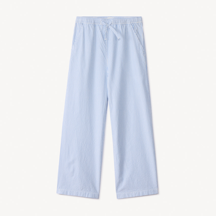 Rechtdoorlopende broek in gestreepte seersucker voor meisjes 