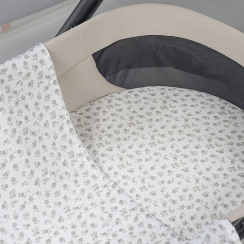 Ensemble de draps coton- mousseline nacelle & berceau Little Bloom Fleurs Gris 2pcs 