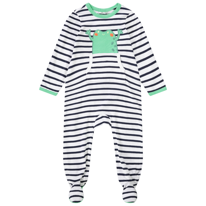 Pyjama in jersey met gestreept patroon en kikker patch voor babyjongen 