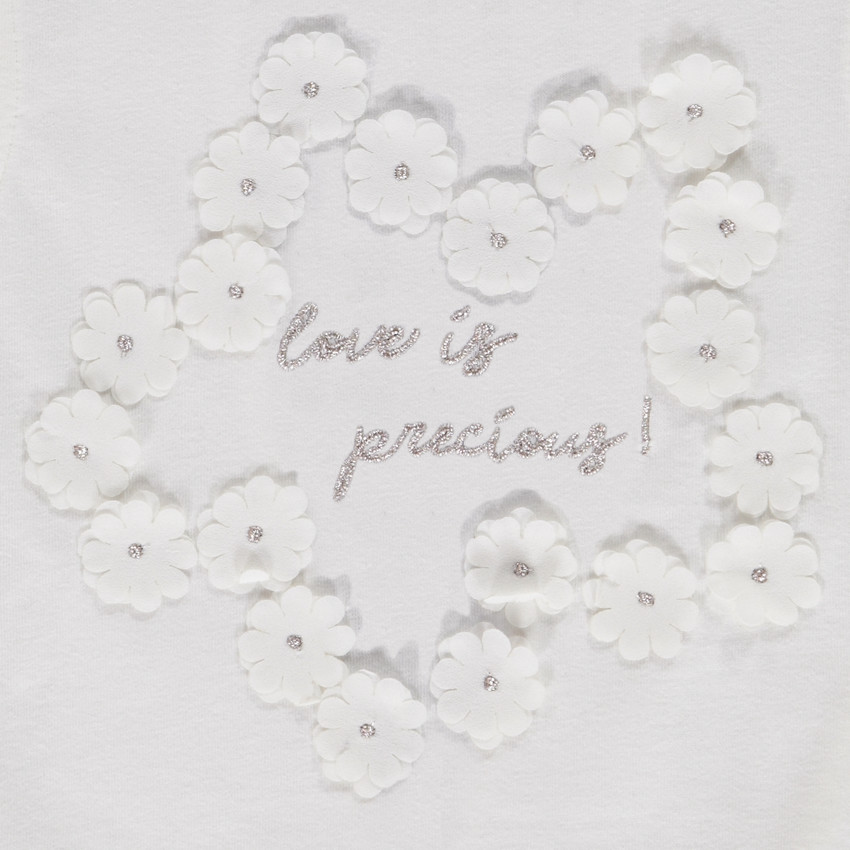 T-shirt manches courtes en tulle et fleurs 3D pour fille 