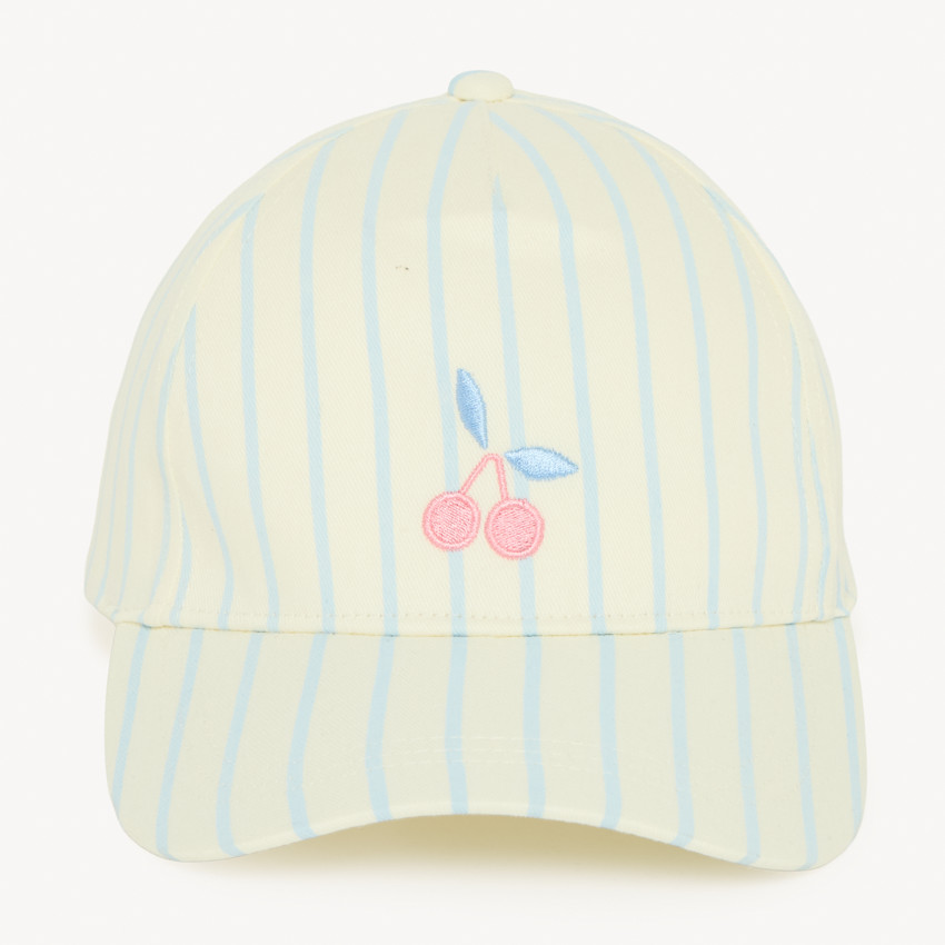 Casquette imprimé rayé avec broderie cerise pour fille  