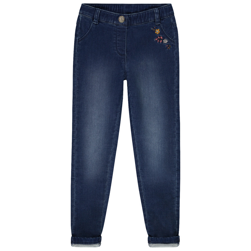 Jegging effet délavé et broderies fleurs pour fille 
