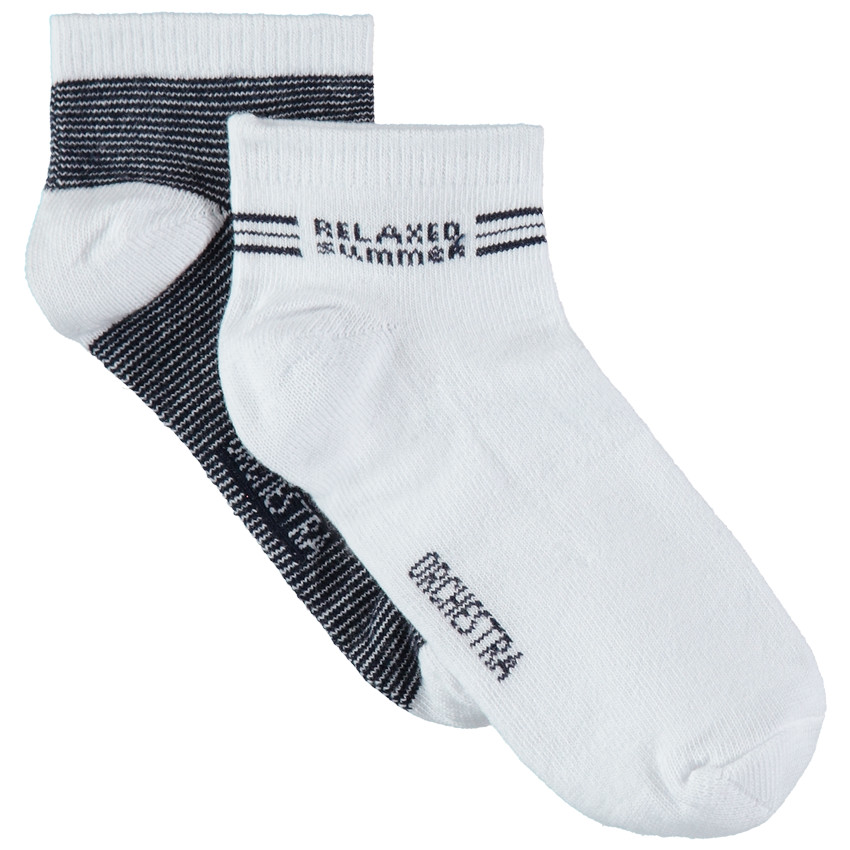 Set met 2 paar korte, effen/gestreepte kousen 