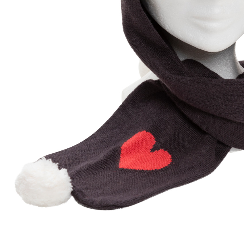 Bonnet écharpe en tricot à pompon et coeur en jacquard 