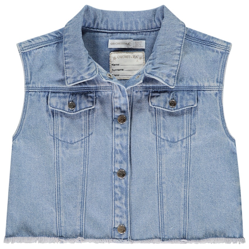 Mouwloze jeansjas met hemdkraag voor meisjes 