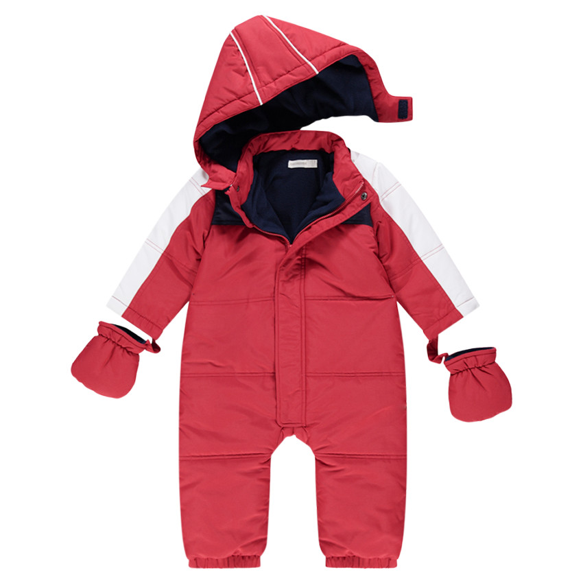 Combi-pilote de ski imperméable unie rouge doublée micropolaire 