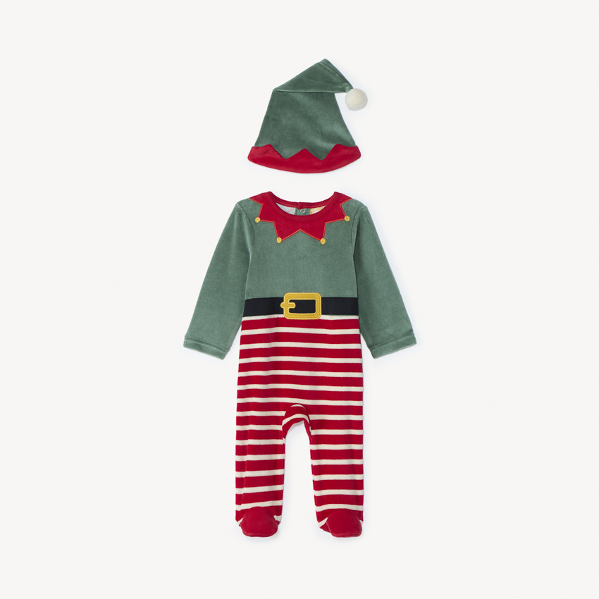 Ensemble ludique dors-bien lutin de Noël + bonnet en velours pour bébé 