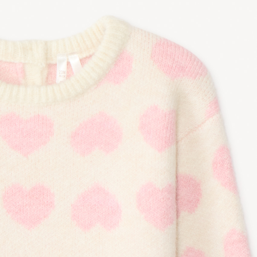 Trui met lange mouwen met jacquardprint van lichtroze harten voor babymeisje 