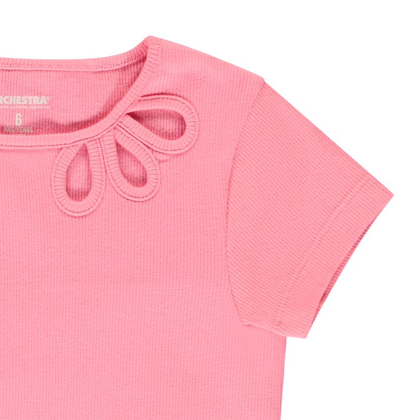 Korte mouwen geribbelde T-shirt met open hals voor meisjes 