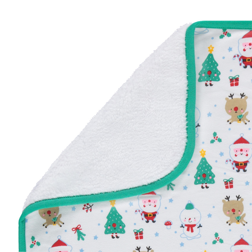Couverture en jersey et sherpa motif sapins et Pères Noël 