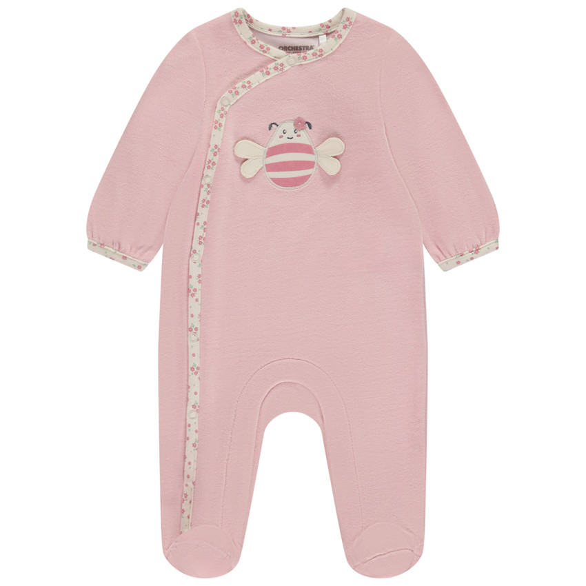 Dors bien uni en velours avec patch brodé abeille pour bébé fille 