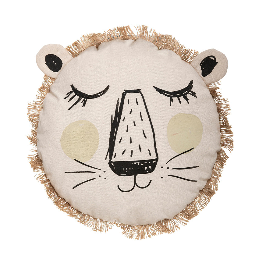 Coussin lion avec franges 