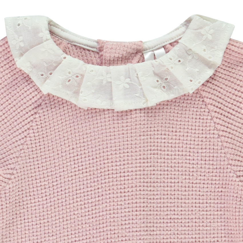 Combinaison longue uni rose avec col fantaisie pour bébé fille 