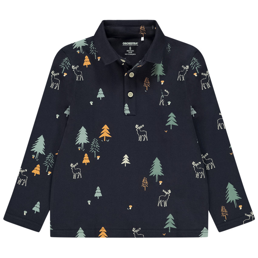 Poloshirt met lange mouwen en fantasieprint voor jongens 