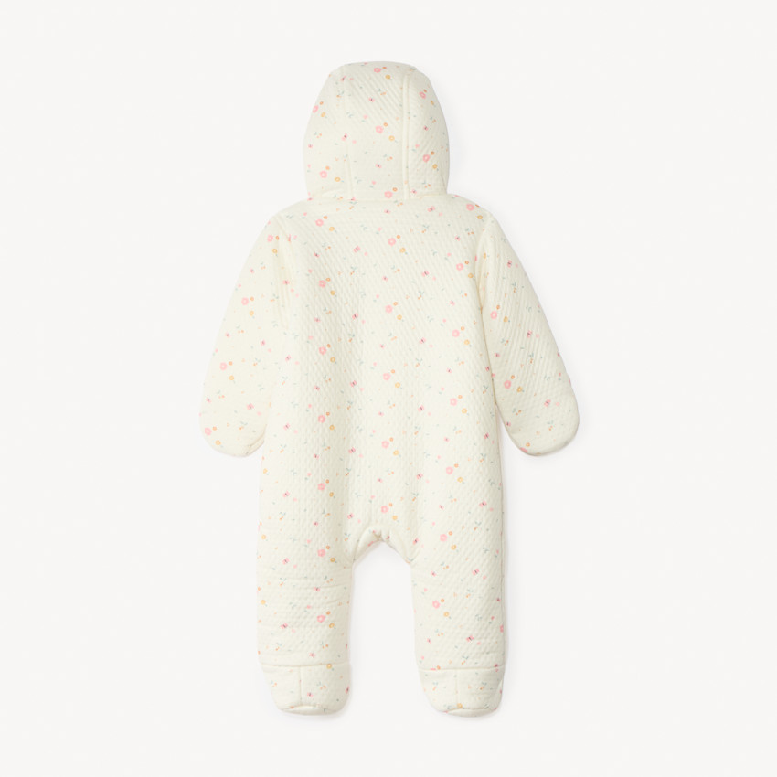 Gewatteerd pilotenpak met bloemenprint voor babymeisje met verschillende afwerkingen per leeftijdsperiode 