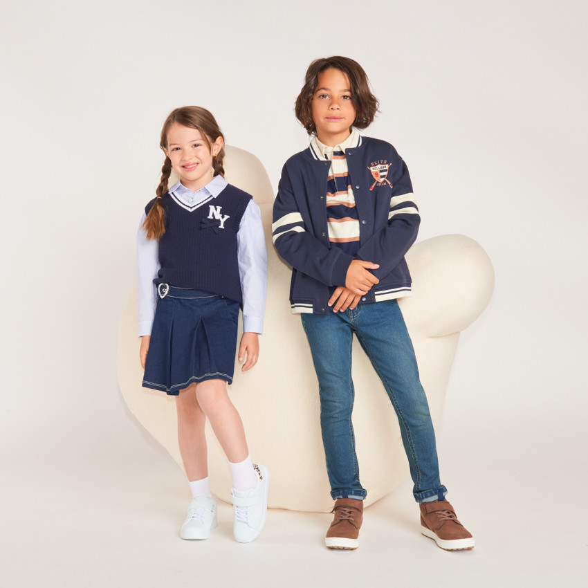 Veste teddy garçon bi-matière jean et molleton 