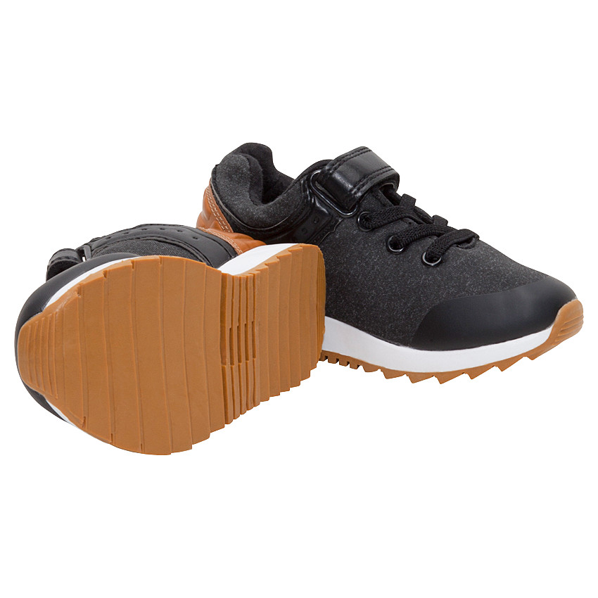 Lage sneakers uit twee materialen met elastische veters en klittenband 