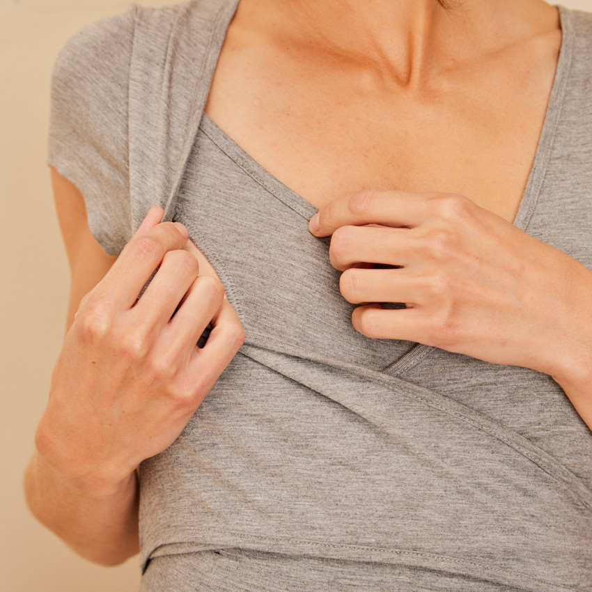 Set van 2 t-shirts met korte mouwen voor zwangerschap en borstvoeding, gekruist 