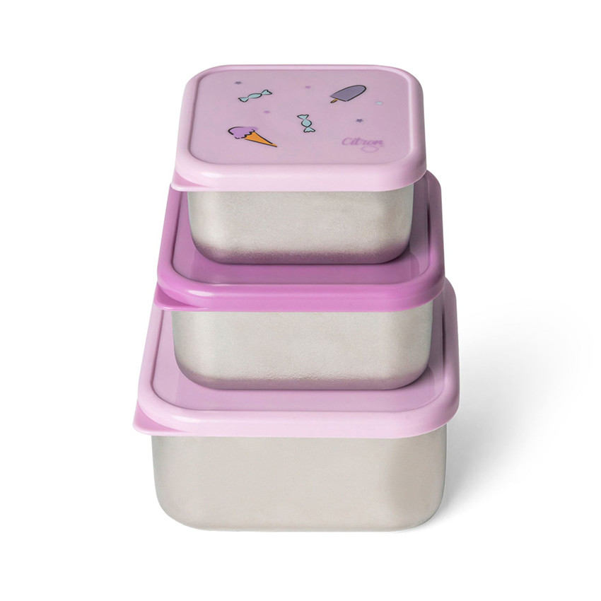 Set van 3 stapelbare roestvrije lunchbox Unicorn 