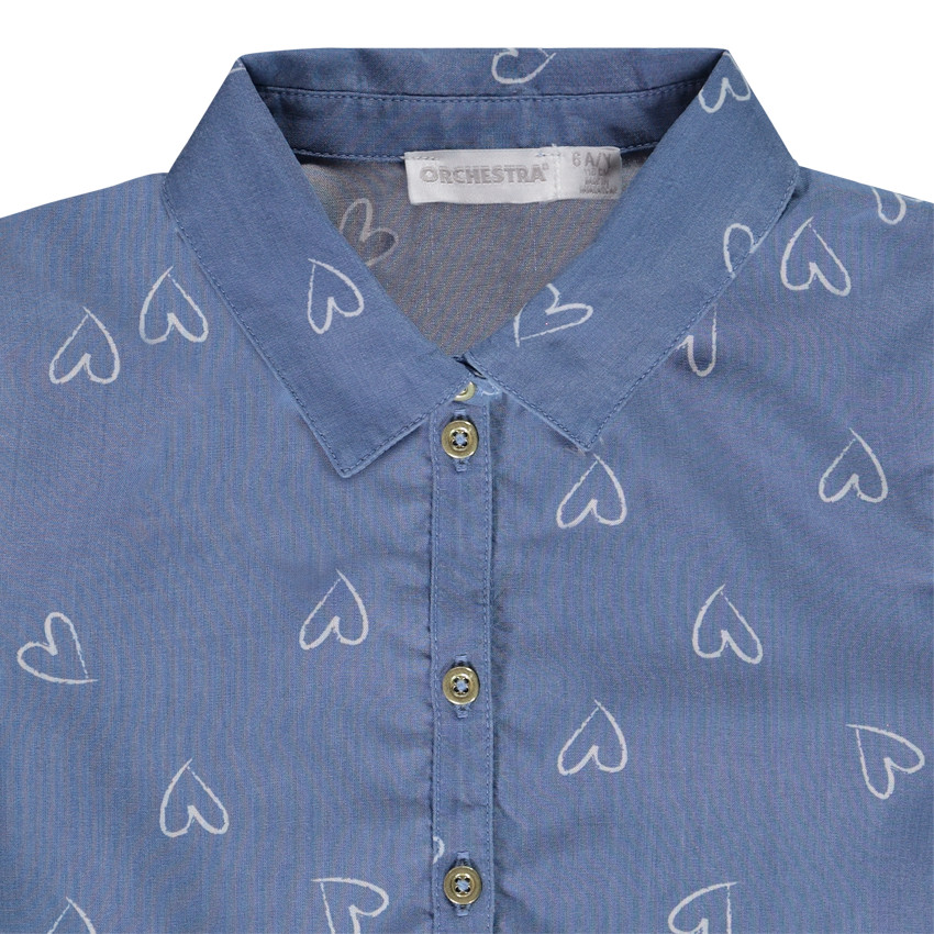 Tunique volantée effet denim en lyocell avec imprimé coeurs pour fille 