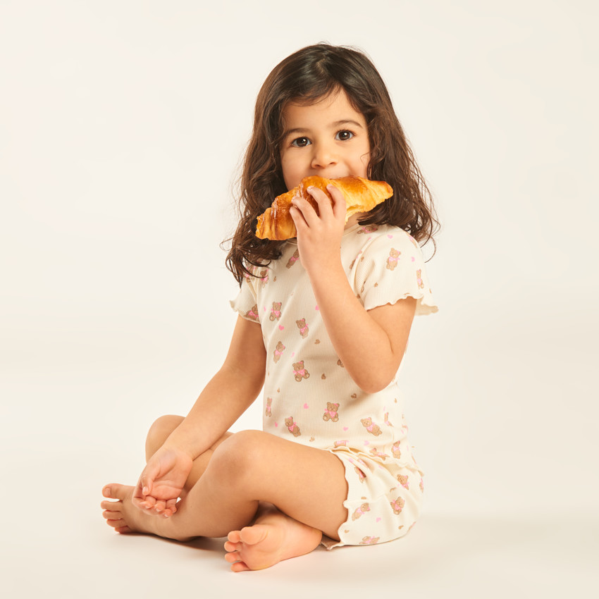 Set van korte pyjama 2 delen t-shirt + short met berenmotieven voor meisjes (verschillende afwerkingen afhankelijk van de leeftijd) 