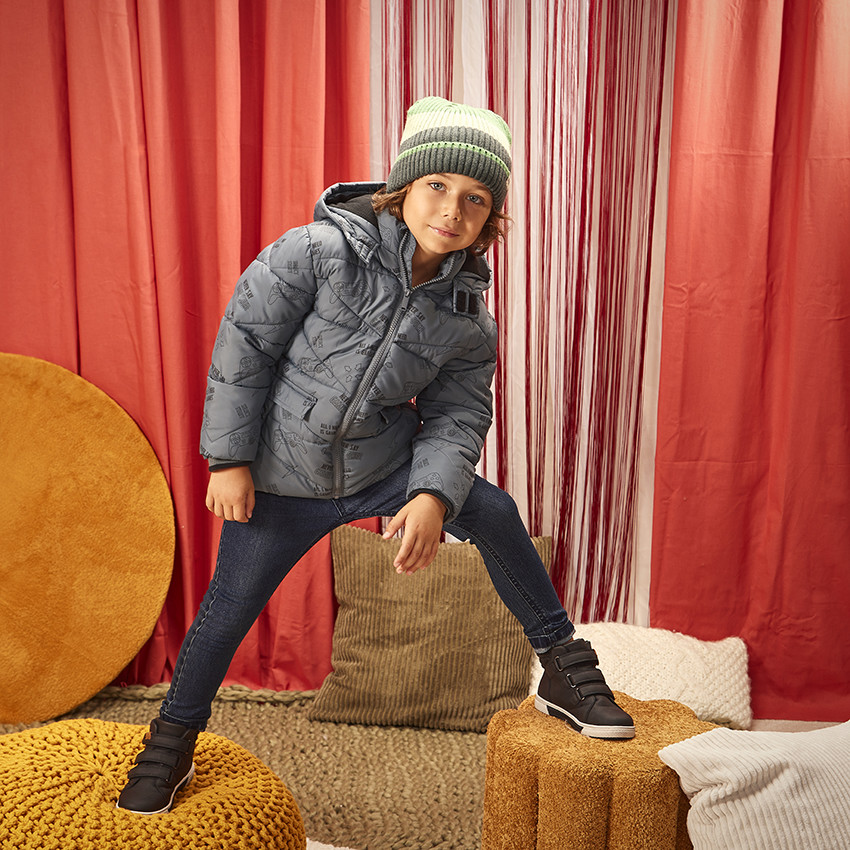 Donsjas microfleece met kap fantasieprint voor jongens 