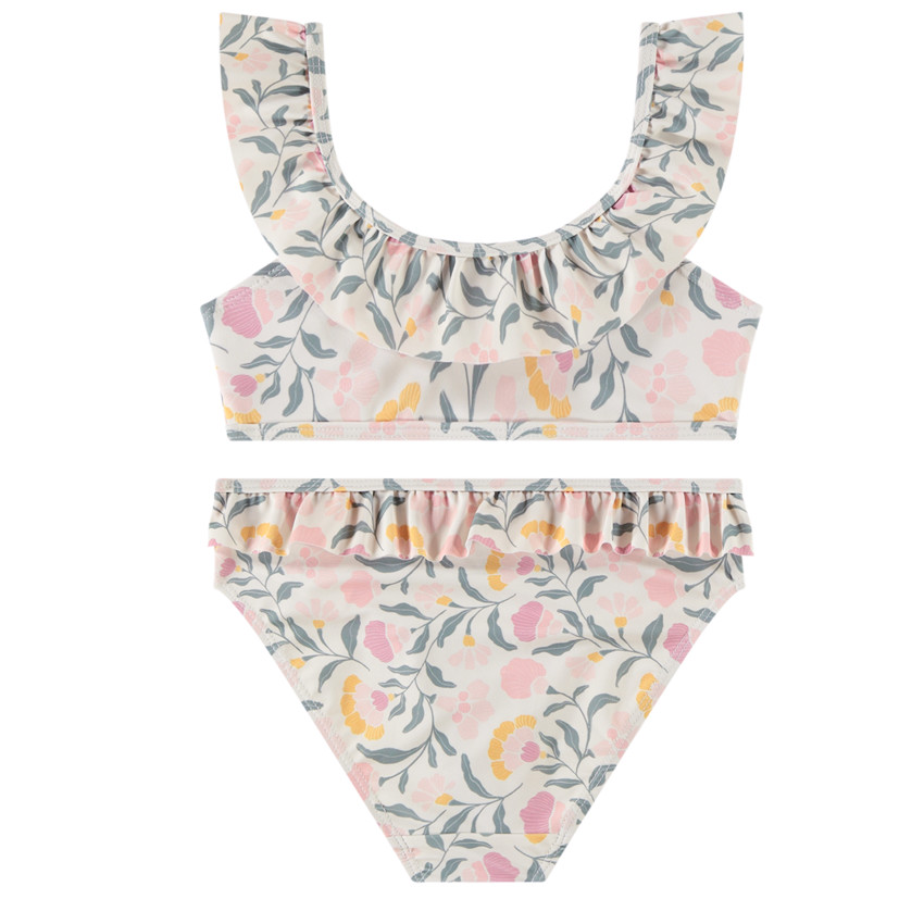 Maillot de bain 2 pièces imprimées fleurs à volants fille 
