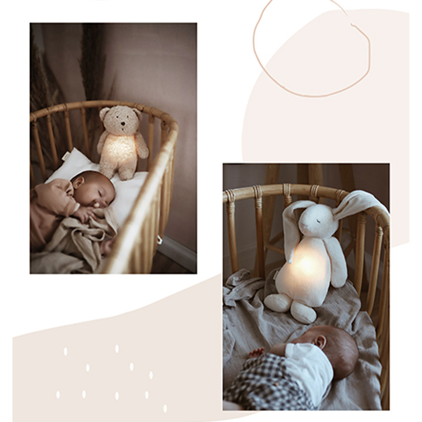 Knuffel nachtlamp licht&geluid Organisch katoen Sand Natur 