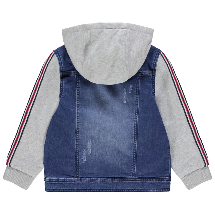 Veste bi-matière à bandes appliquées et capuche amovible 