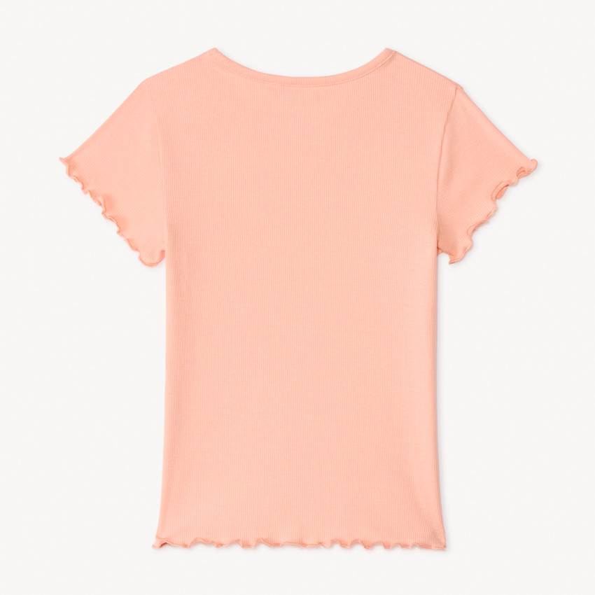 T-shirt met korte mouwen van effen ribstructuur met geborduurd hart meisjes 