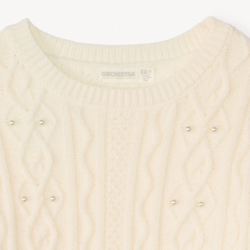 Pull oversize en tricot torsadé à perles pour fille 